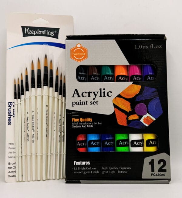 Keep Smiling Acrylic Colours Set & Brush set (Round)